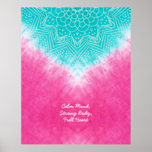 Poster Teinture à carreaux rose et bleu avec Mandala Sway
