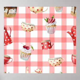 Poster Teintures d'aquarelle : Cupcakes Motif sans soudur