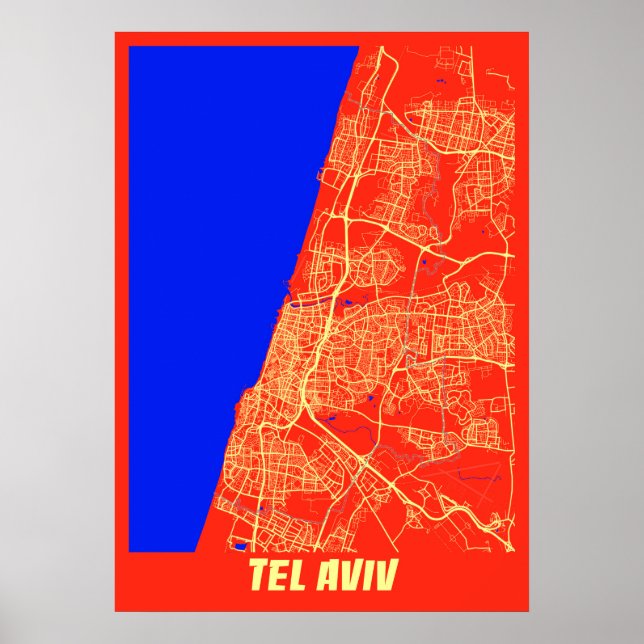 Poster Tel Aviv - Israel Retro City Map (Devant)