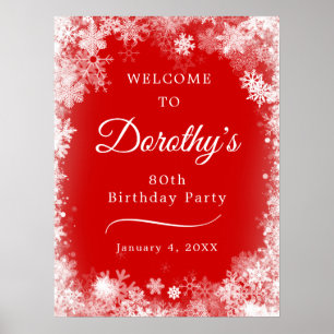 Poster Téléchargeable 80th Birthday Snowflake Red Welcome