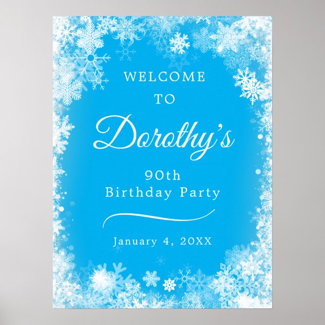 Poster Téléchargeable 90th Birthday Snowflake Blue Welcom (Devant)