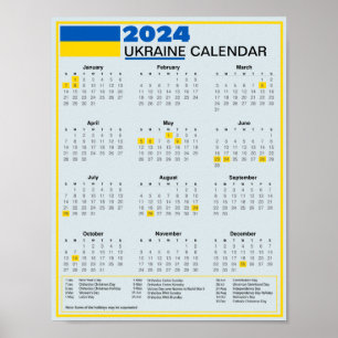 Poster Télécharger Calendrier ukrainien 2024 avec fêtes