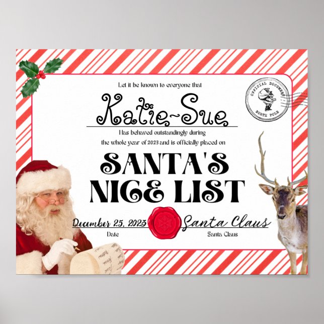 Poster Télécharger et imprimer Père Noël Nice List Certif (Devant)