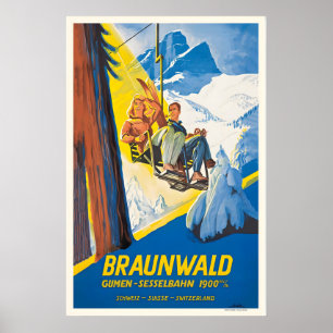 Poster Téléphérique de Braunwald Gumen Suisse Suisse
