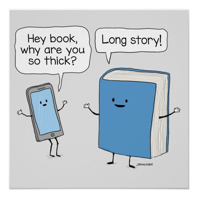 Poster Téléphone mignon et drôle et livre épais longue hi (Devant)