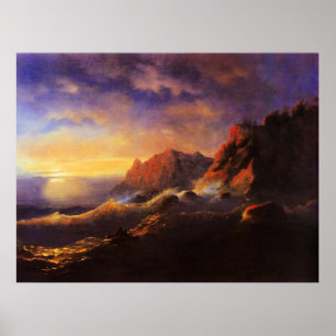 Poster Tempest, Coucher de soleil, art de Ivan Aivazovsky