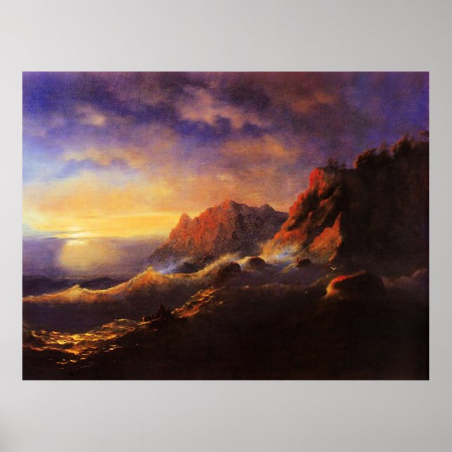 Poster Tempest, Coucher de soleil, art de Ivan Aivazovsky (Devant)