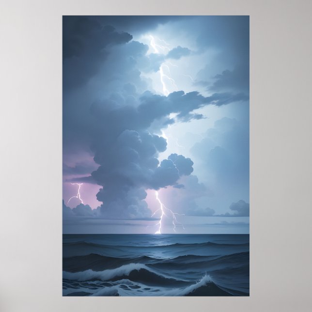 Poster Tempête de foudre avec océan (Devant)