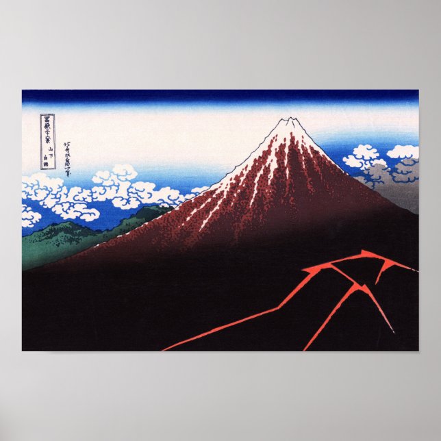 Poster Tempête de foudre Mt Fuji Hokusai Art japonais (Devant)