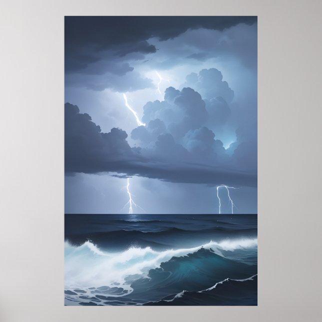 Poster Tempête de la foudre et océan (Devant)