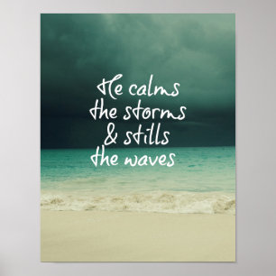 Poster Tempête de l'océan avec la citation de Dieu