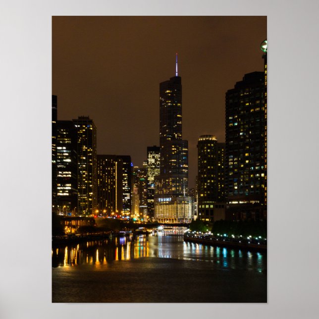 Poster Tempête de nuit de Chicago River (Devant)