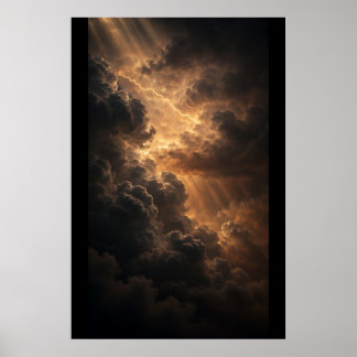 Poster Tempête dorée — Sphère orageuse sur un océan sombr
