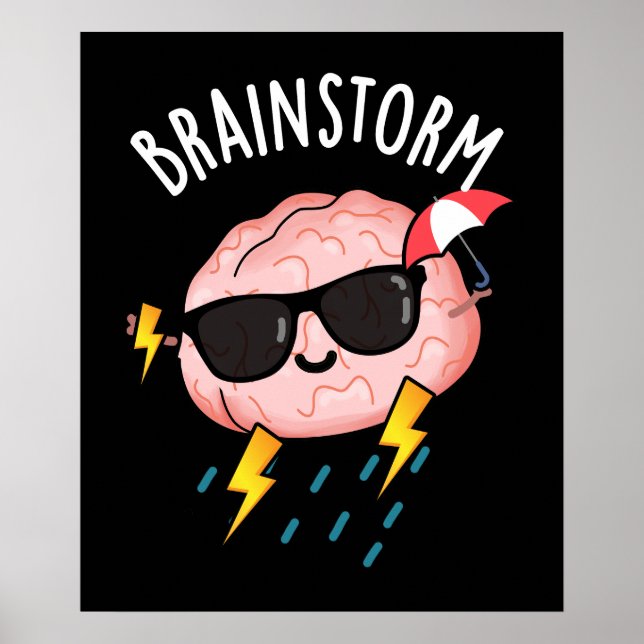 Poster Tempête du cerveau drôle Météo Plume Pun Dark BG (Devant)