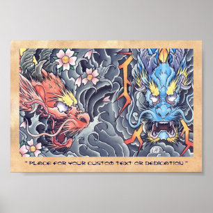 Poster Tempête japonaise orientale fraîche de tatouage