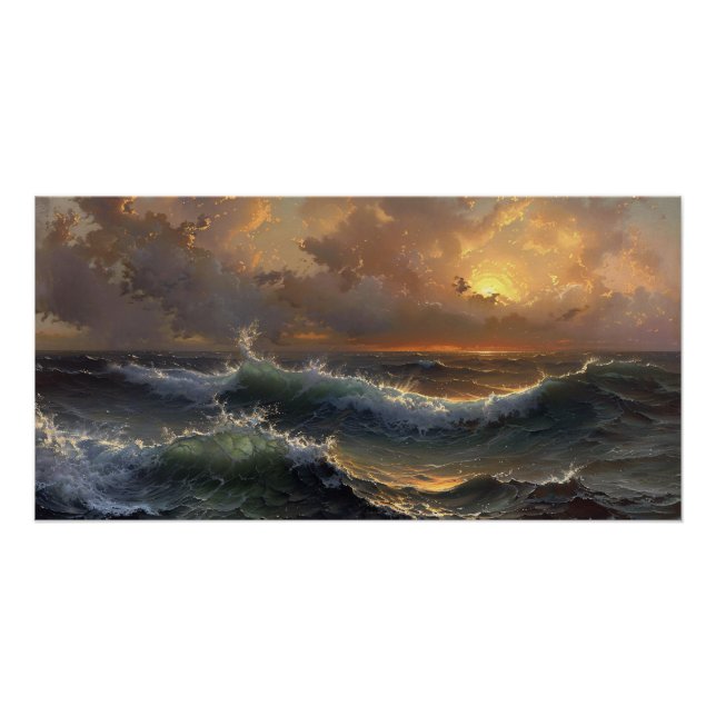 Poster Tempête océanique Moody Paysage Peinture Découpage (Devant)