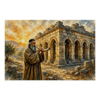Poster Temple antique et sonnerie du Shofar