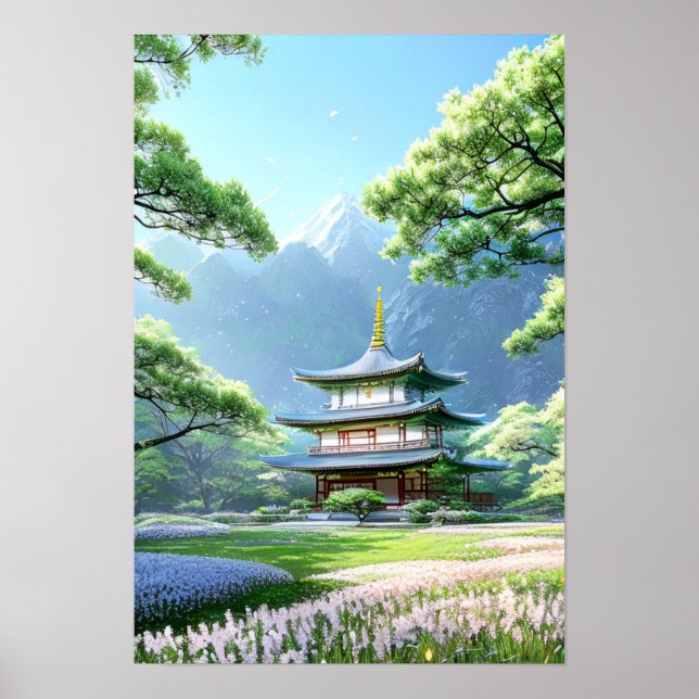 Poster Temple au milieu de la Splendor de la Nature (Devant)