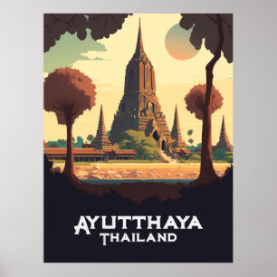 Poster Temple Ayutthaya Thaïlande coucher de soleil