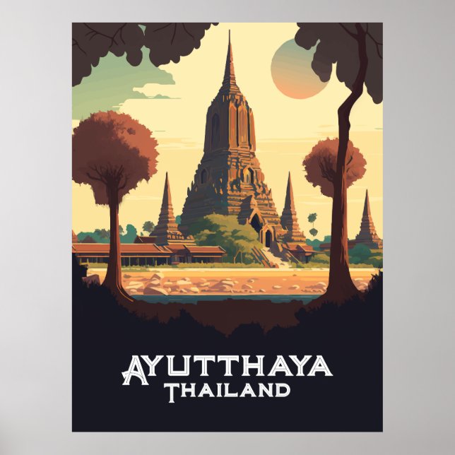 Poster Temple Ayutthaya Thaïlande coucher de soleil (Devant)