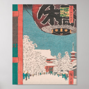 Poster Temple de Kinryuzan Scène de neige Vintage Ukiyo-e