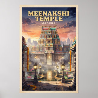 Poster Temple de Meenakshi Amman Voyage Rétro