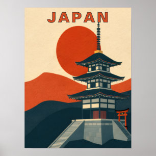Poster Temple de pagode japonais Art de voyage