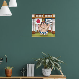 Poster Temple de sumo dans le drapeau japonais dohy