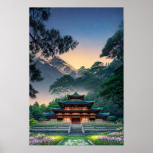 Poster Temple en bois au coeur de la nature