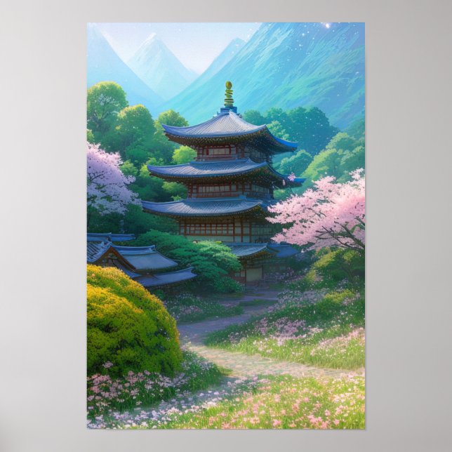 Poster Temple Japonais Au Milieu De Beaux Paysages (Devant)