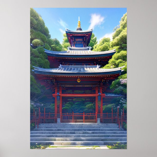 Poster Temple japonais calme (Devant)