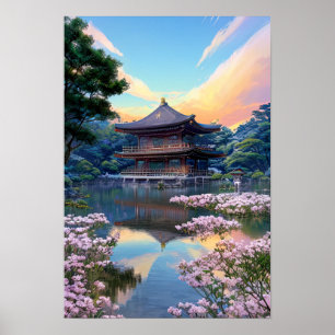 Poster Temple japonais en bois