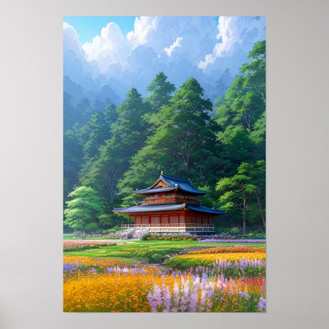 Poster Temple japonais en bordure de forêt (Devant)