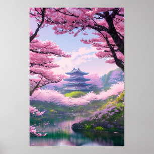 Poster Temple Lone, paysage de printemps