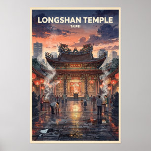Poster Temple Longshan Taipei Voyage Rétro