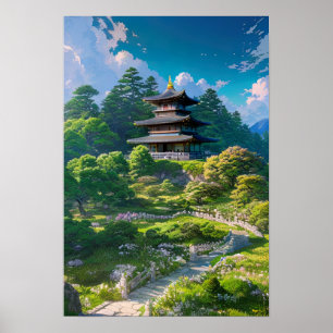Poster Temple majestueux en bois