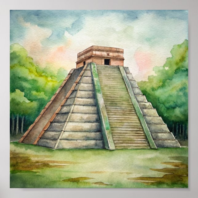Poster Temple maya de Chichen Itza au Mexique Peinture (Devant)
