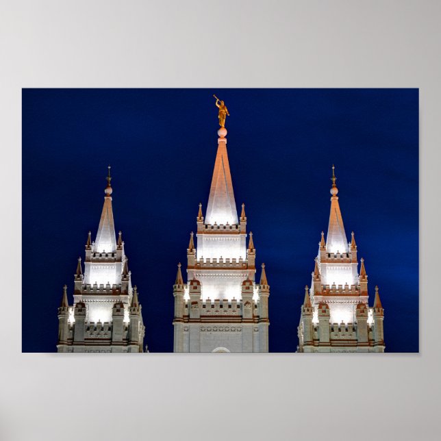 Poster Temple mormon de Salt Lake LDS à la nuit (Devant)