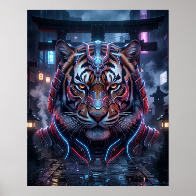 Poster Temple Néon du Tigre Samouraï (Devant)