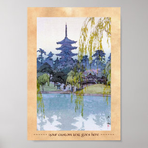 Poster Temple oriental frais de tombeau de lac Yoshida de