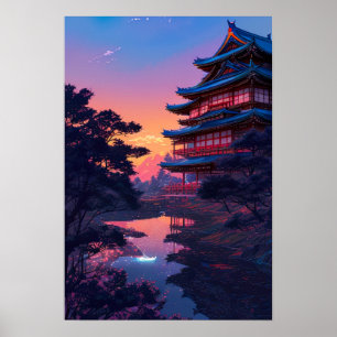 Poster Temple Réflexions, Sanctuaire au bord du lac