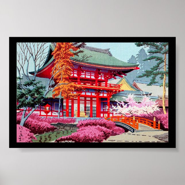 Poster Temple rouge japonais cool Printemps Asano Takeji (Devant)