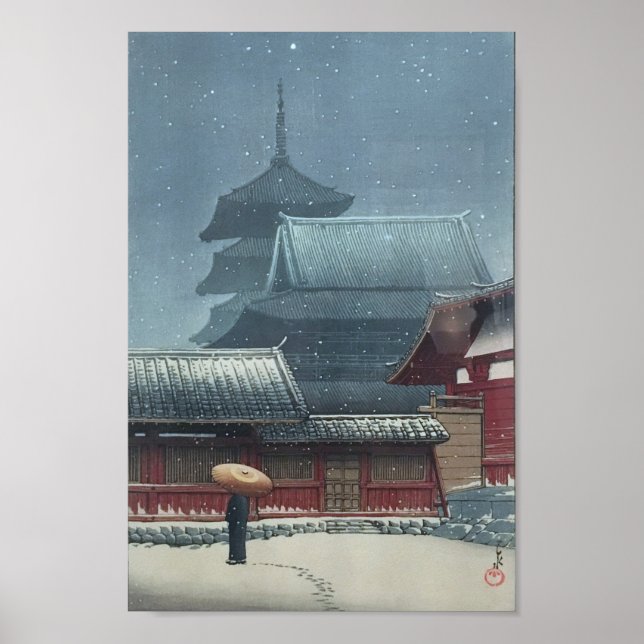 Poster Temple Tennô-ji à Osaka Hasui Kawase Shin Hanga (Devant)