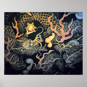 Poster Temple Twin Dragons Japonais Est