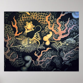 Poster Temple Twin Dragons Japonais Est