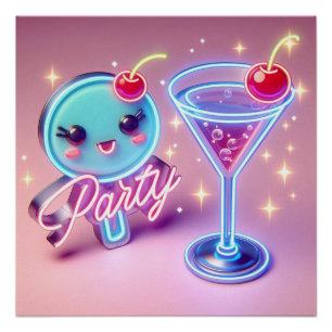 Poster Temps de fête Neon rose