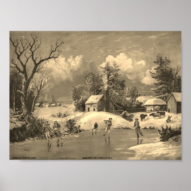 Poster Temps d'hiver American Life avec filtre Sepia (Devant)