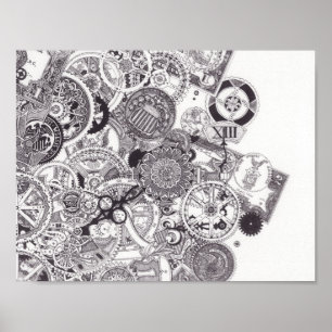 Poster Temps et argent - Black & White Steampunk