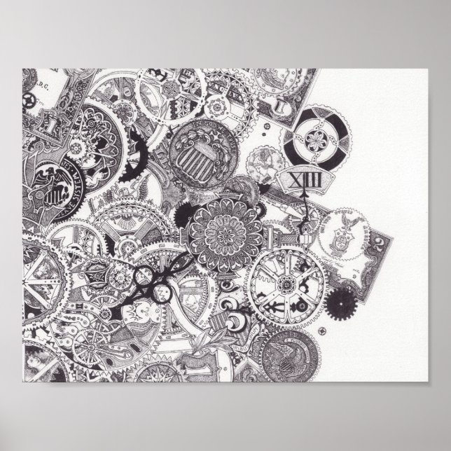 Poster Temps et argent - Black & White Steampunk (Devant)