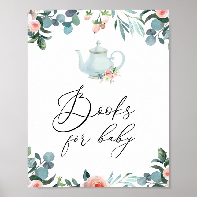Poster Temps pour le thé Blush Florals Livres pour Baby S (Devant)